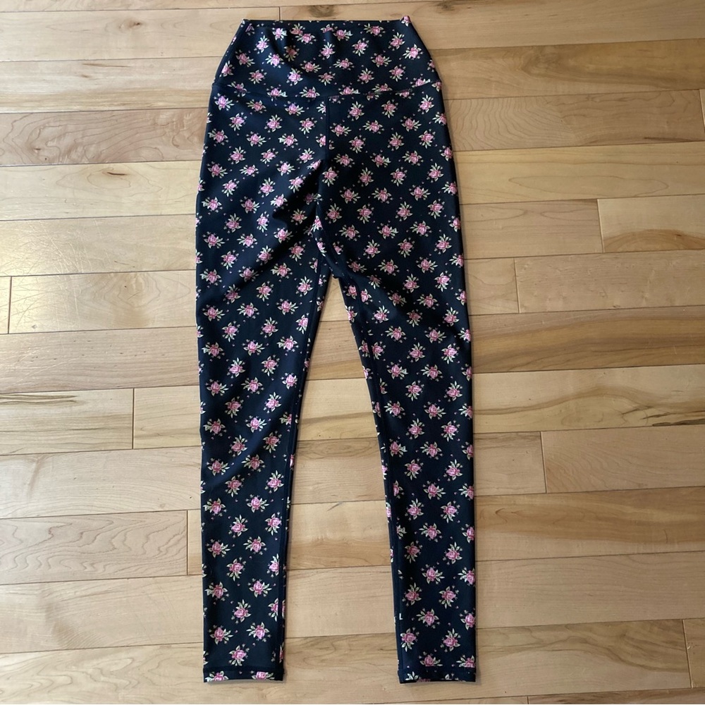 Alice + Olivia Aaron High-Rise Leggings black w ditsy floral motif size small - Picture 2 of 9